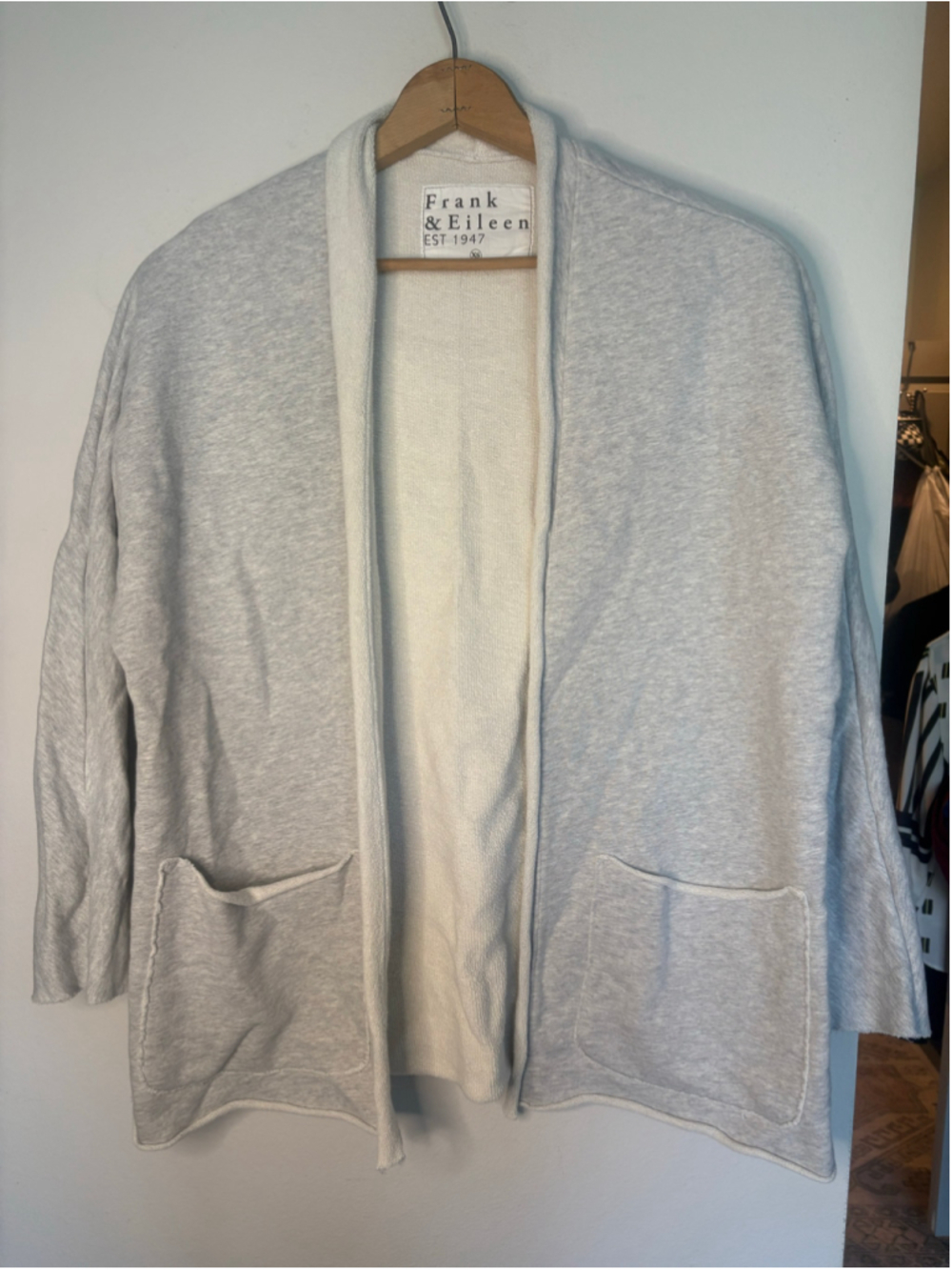 Frank & Eileen LAB XS Gray Cotton Open Front Cardigan Jacket Made in USA